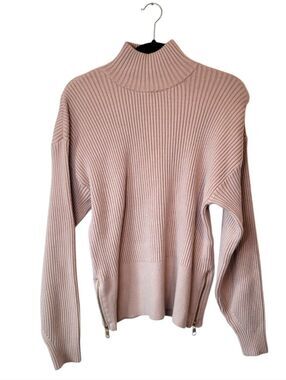 Varley Mayfair Mock Neck Ribbed Beige Sweater Size M